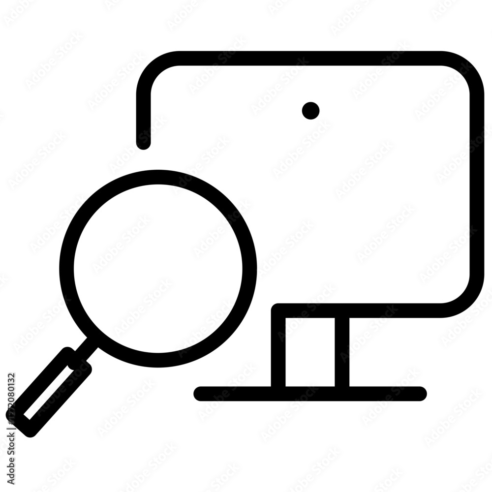 Poster line icon vector illustration of a computer screen with a magnifying glass emphasizing search functi