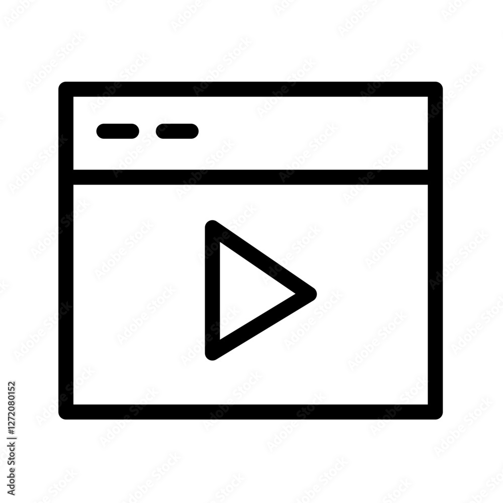 Poster line icon vector illustration of a play button within a web browser interface for digital media acce