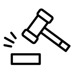 Line icon of a gavel striking a block, symbolizing judgment and authority in legal processes