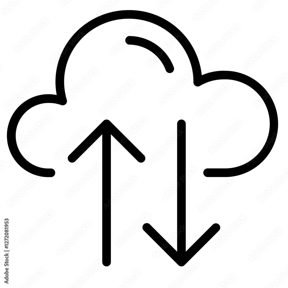 Poster cloud storage transfer icon representing uploading and downloading data with arrows indicating direc