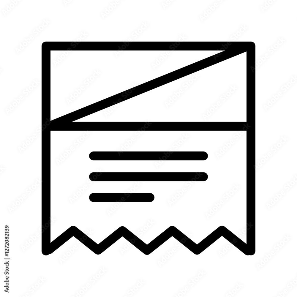 Poster line icon vector illustration of a document with a torn edge and text elements for graphic design an