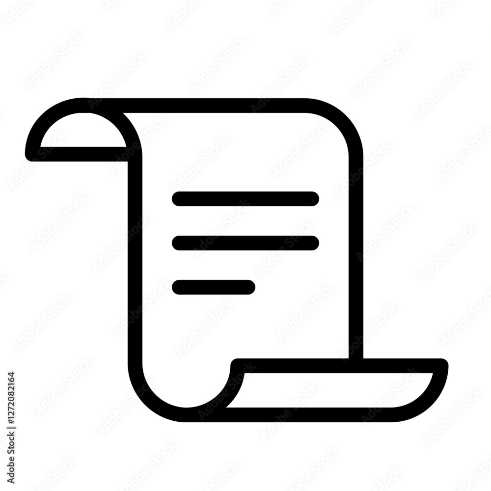Poster line icon illustration of a rolled document with lines representing text for various applications in