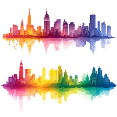 Obraz premium Vibrant Cityscapes Watercolor Skyline Illustrations, Urban Art