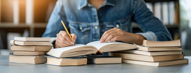 Hispanic girl with braided hair concentrates while writing with colored pencil in a classroom filled with colorful school supplies