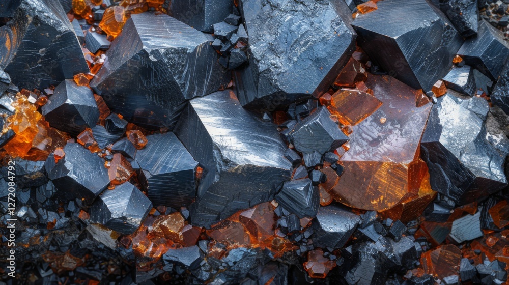 Poster an intricate arrangement of sharp black and vibrant orange crystals creates a fascinating visual. th
