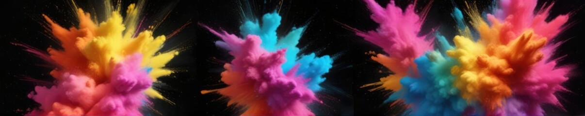 Fototapeta premium Colorful powder explosion on a dark background, explosion, eerie atmosphere