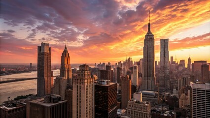 Obraz premium Comic book inspired cityscape at sunset, skyscrapers, pop art