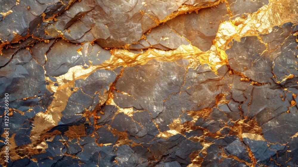 Poster the rocky surface reveals intricate patterns of gold veins interwoven with dark gray stone, showcasi