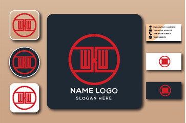 Logo design mockup with business card and app icon.