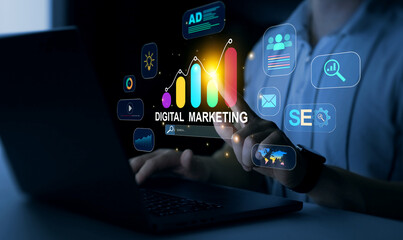 Digital marketing for promotion of products with social media, email, website and channel search...