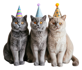 PNG Three British Shorthair cat cats hats photography.