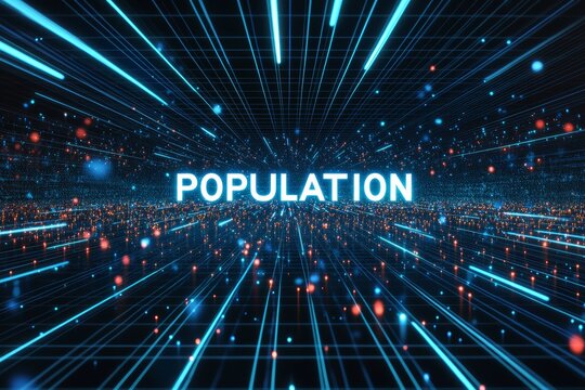 Futuristic population concept with digital data lines and grid background