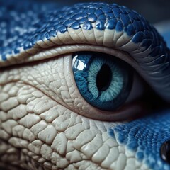 Fototapeta premium Extreme close up shot of blue viper snake's eyes and fangs, closeup, fangs, reptile