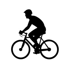 Vector art of silhouette of a cyclist riding a bicycle isolated on white background, showcasing fitness, sport, and outdoor activity with helmet and gear