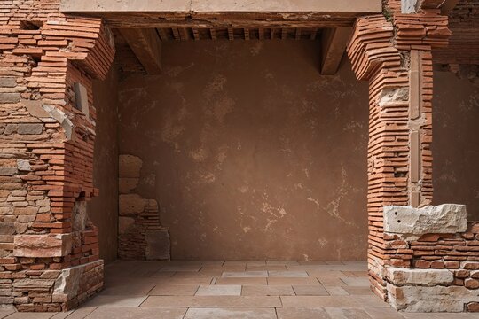 Ancient Brick Building with Warm Taupe Background and Textured Design