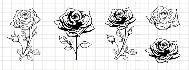 Rose flower design. Flower Silhouette vector flat illustration. Cutting file. Suitable for cutting software. Cricut, Silhouette.