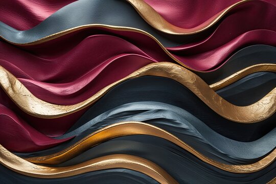 Elegant Metallic Palette with Ruby Slate and Gold Waves Creating a Dramatic Background