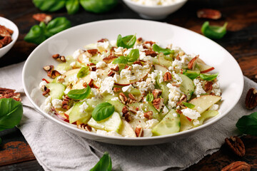 Crunchy Celery, Apple, Cucumber and Feta Cheese Salad. Healthy food.
