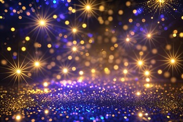 Vibrant Gold and Indigo Retro Lights with Hazy Glitter Effect