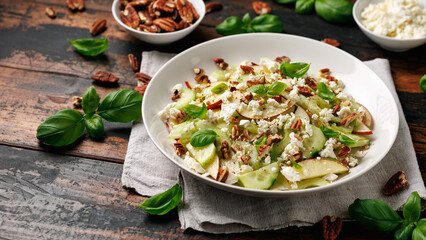 Crunchy Celery, Apple, Cucumber and Feta Cheese Salad. Healthy food.