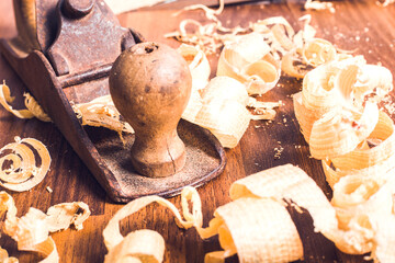 Carpenter cabinet maker hand tools on the workbench.