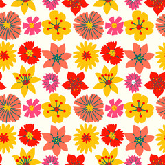 Seamless floral pattern with summer colorful flowers. Vector hand draw collection