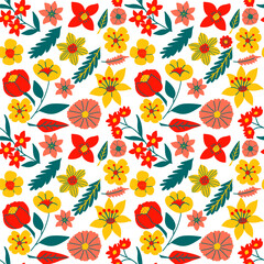 Seamless floral pattern. Various abstract flowers on a white background. Print design
