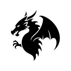 Vector art of dragon silhouette with wings isolated on white background, a symbol of power and magic, often depicted in fantasy and mythological tales