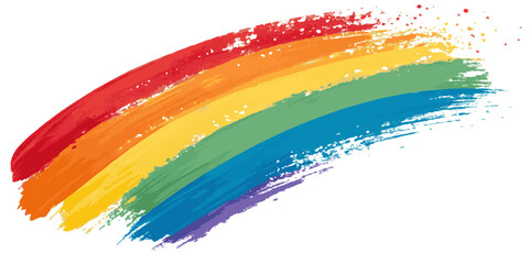 Abstract vibrant rainbow color brush stoke paint surface texture white background.