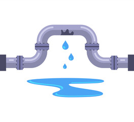 water flows from iron pipes. flat vector illustration