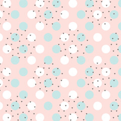 Seamless pattern with dots and hearts on pink background vector