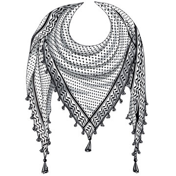 Keffiyeh Palestinians Scarf designed as if wrapped around the Neck Vector Illustration isolated on white
