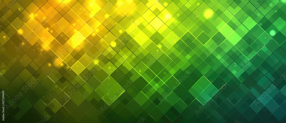 Poster a vibrant abstract background featuring a gradient of green and yellow diamond shapes, creating a dy