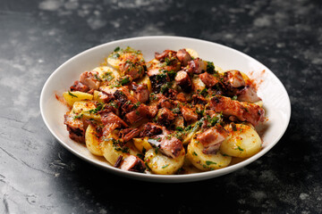 Octopus tentacles and new potatoes warm salad with smoked paprika dressing