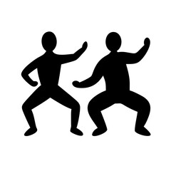 Vector art of silhouette of two dancers in a dynamic pose isolated on white background, showcasing movement, rhythm, and the joy of dance