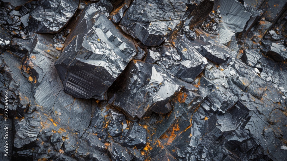 Aufkleber shiny black mineral rocks with sharp edges are featured in a close up view, highlighting their uniqu