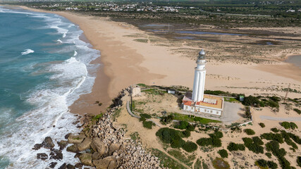 vista aérea del faro de Trafalgar en Barbate, Andalucía	