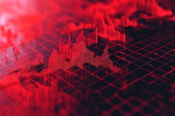 Crimson financial chart showing decline on clean graph background, representing economic crisis and market downturn, ideal for investment analysis and economic reports