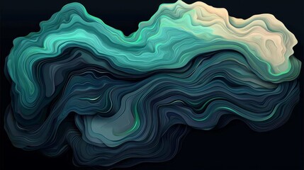 Obraz premium Abstract Multilayered Paper Art: Undulating Waves in Green and Blue Hues