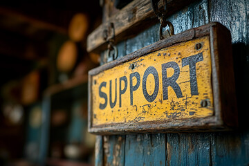 Fototapeta premium Generative AI rustic wooden sign with the word 