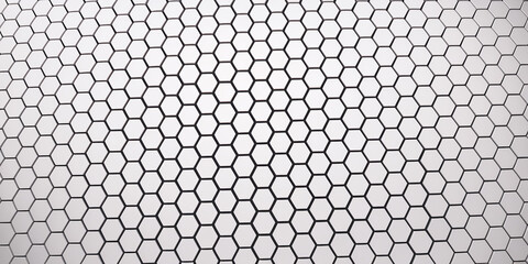 A close-up view of a hexagonal pattern in a grid layout, showcasing symmetrical design and clean lines, representing modernity and geometric precision. 3D wallpaper