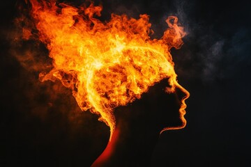 Abstract Concept of Human Mind with Flames and Smoke Effects