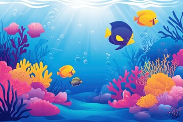 Fototapeta na wymiar Colorful Underwater Scene with Tropical Fish and Coral Reefs