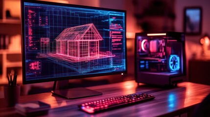 Obraz premium Home Design CAD on Computer at Night