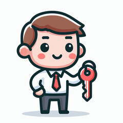 cartoon vector illustration of person holding a key