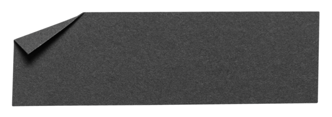 Black isolated cut out blank paper note cardboard with folded corner dog-ear earmark and copy space for text, transparent png background design element