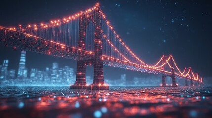 Obraz premium a futuristic bridge with a neon effect over the bay 