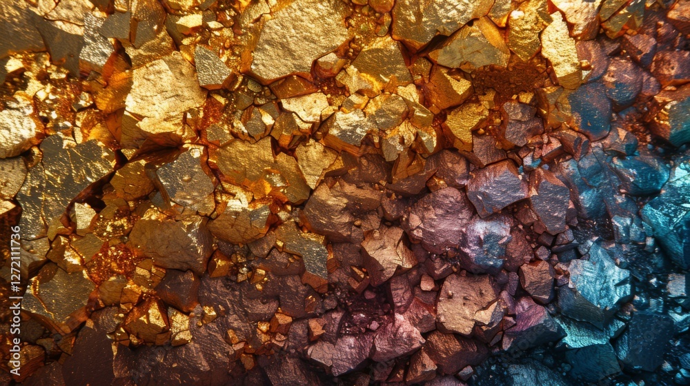 Aufkleber a vibrant display of mineral textures featuring colors like gold, copper, and silver, highlighting t