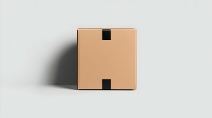 Fototapeta premium Closed Cardboard Box with Black Tape on White Background