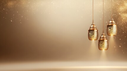 golden arabic lanterns with sparkling starry background for ramdan greeting